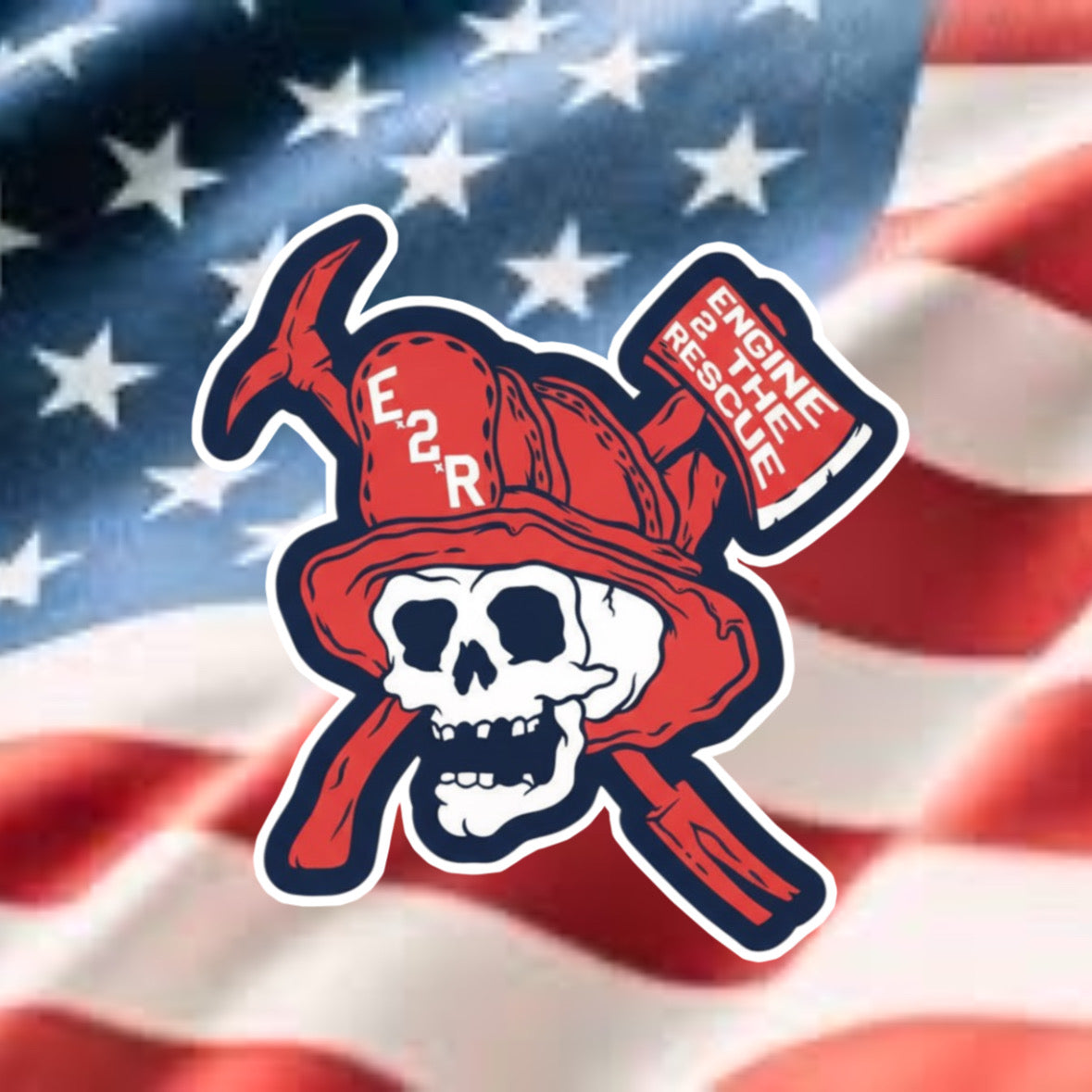 Red, white and blue E2R skull
