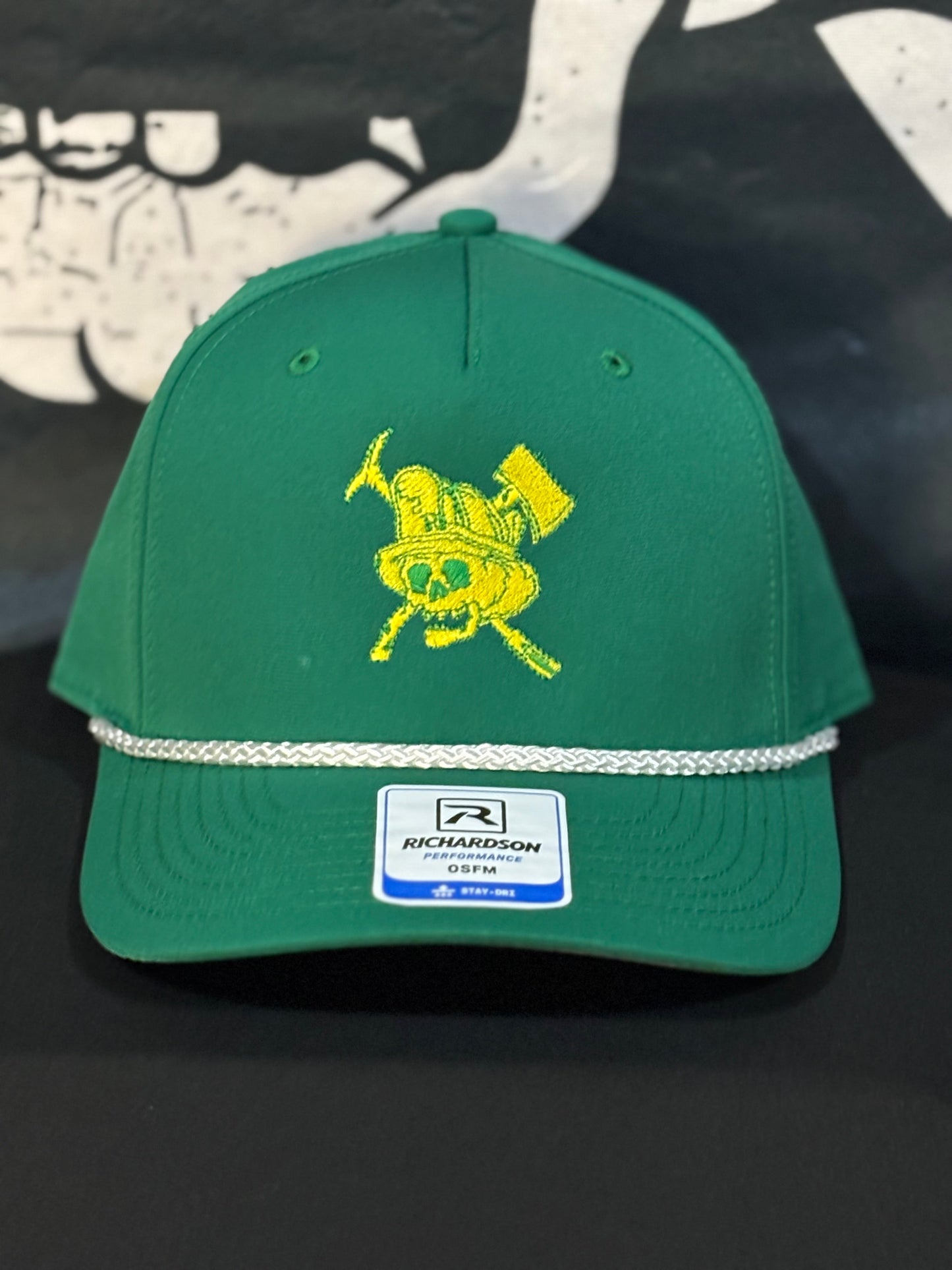 Green and yellow skull rope hat