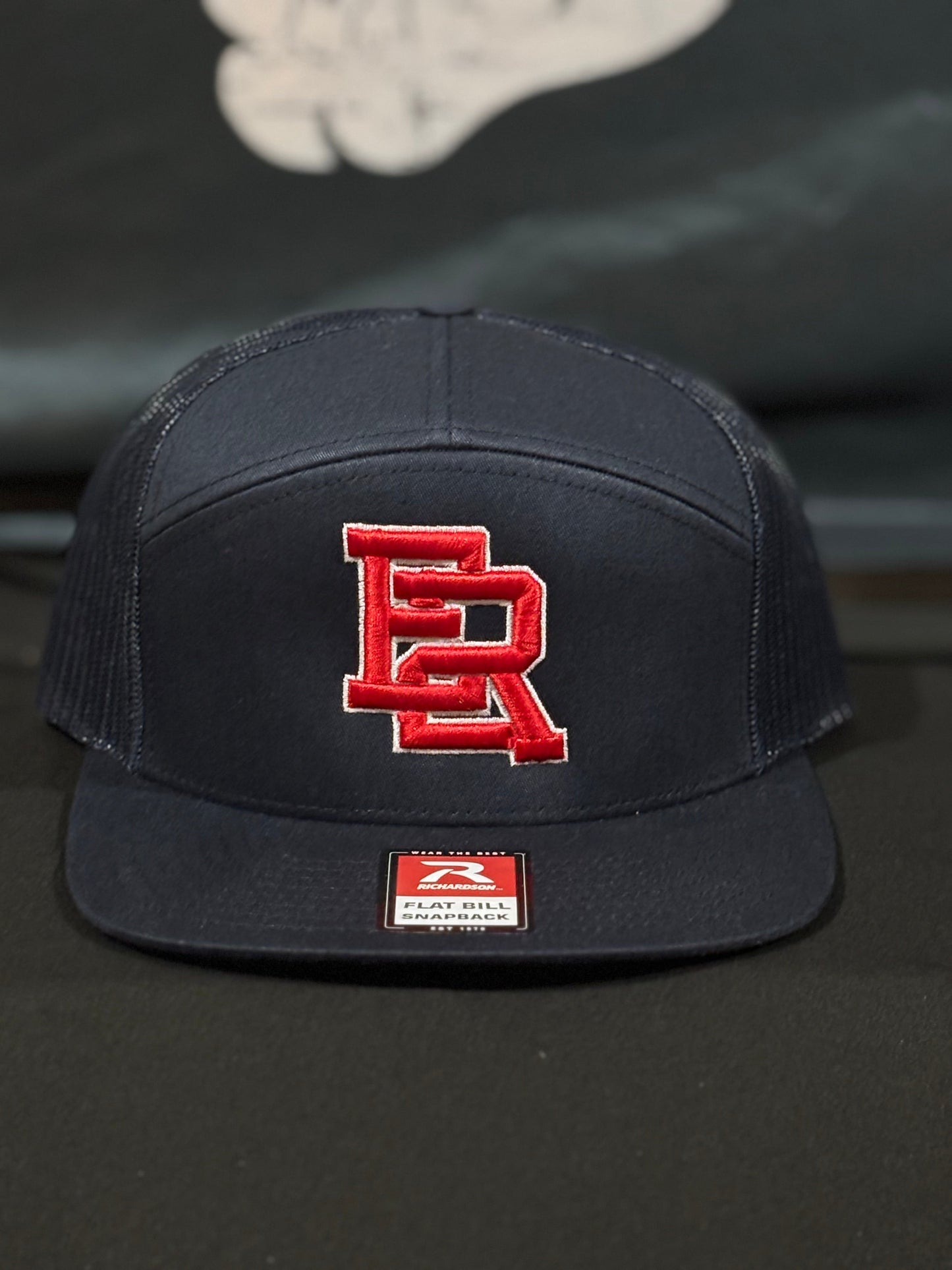 168 Navy Red Puff E2R w/ White Outline