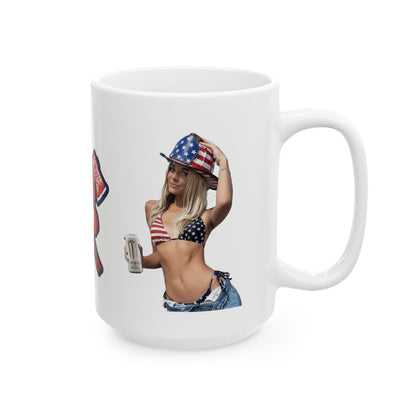 Dunne red, white and blue Ceramic Mug, (11oz, 15oz)