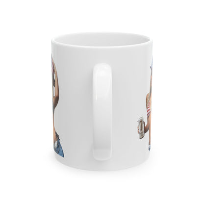 Dunne red, white and blue Ceramic Mug, (11oz, 15oz)