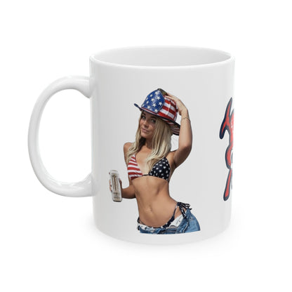 Dunne red, white and blue Ceramic Mug, (11oz, 15oz)