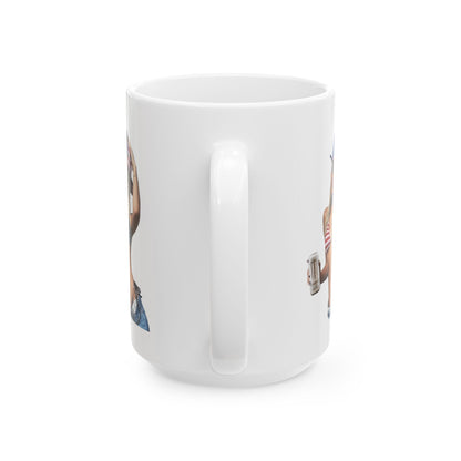 Dunne red, white and blue Ceramic Mug, (11oz, 15oz)