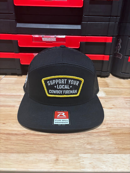 Support Your Local Cowboy Fireman, Black R168 7 Panel