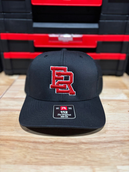 Black with red/white outline scramble logo R112