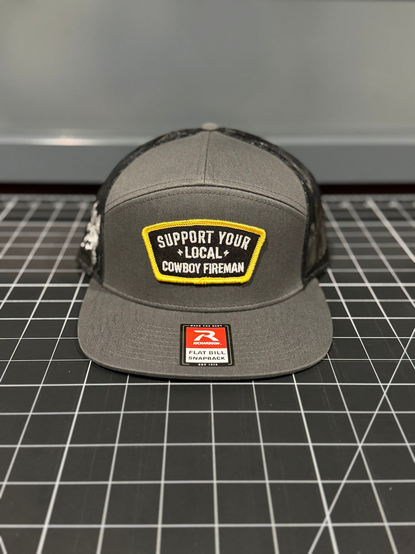 Support Your local Cowboy Fireman, Charcoal and Black R168 7 Panel