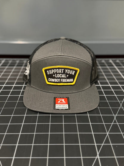 Support Your local Cowboy Fireman, Charcoal and Black R168 7 Panel