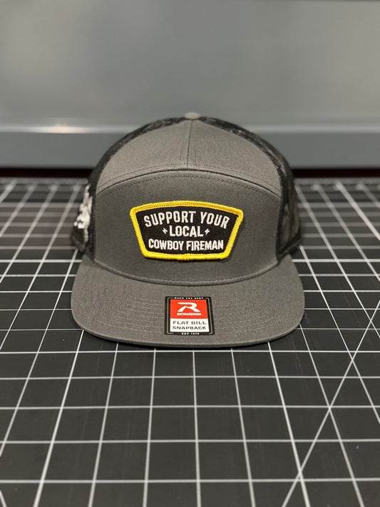 Support Your local Cowboy Fireman, Charcoal and Black R168 7 Panel