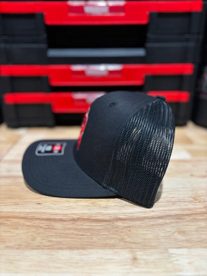 Black with red/white outline scramble logo R112